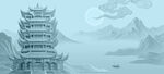 古風樓閣山水意境圖