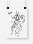 騎馬持械武士線稿圖