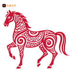 紅色剪紙風(fēng)奔騰駿馬圖案