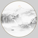 圓形水墨山水