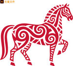 中式傳統(tǒng)花紋紅馬圖案