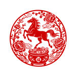 2026年馬踏聚寶盆剪紙窗花貼
