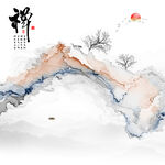 抽象水墨山水煙霧天花軟膜背景