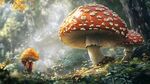 夢(mèng)幻森林中的巨型蘑菇奇觀
