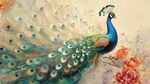 開(kāi)屏孔雀與艷麗花卉