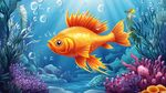 暢游海底的金色美麗金魚