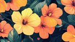絢麗橙黃花朵與綠葉圖案