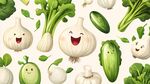 可愛(ài)笑臉蔬菜無(wú)縫圖案