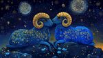 星空下的雙羊浪漫依偎
