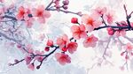 水墨風(fēng)綻放的嬌艷粉色梅花