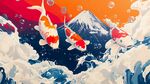 錦鯉躍浪伴富士山美景