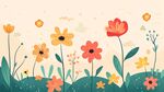 春日爛漫花叢插畫