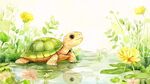 池塘邊的可愛小烏龜