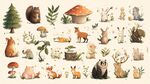森林動(dòng)物與植物插畫集合