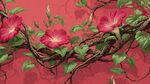 粉紅牽牛纏繞枝蔓圖