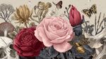 復(fù)古風(fēng)花卉與蝴蝶插畫