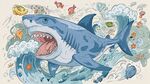 鯊魚在多彩海洋中暢游