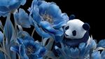 藍花簇擁下的可愛熊貓