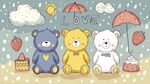 三只萌趣小熊的雨中甜蜜時(shí)光