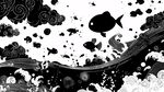 黑白海洋魚群奇幻插畫