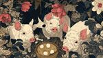 花叢中的三只萌趣小豬