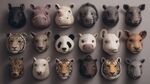 多樣動(dòng)物面具整齊排列展示