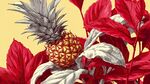 紅葉綠植中的菠蘿插畫