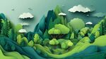紙藝風(fēng)夢幻綠色山林景觀