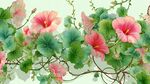 粉色花朵綠葉藤蔓圖案