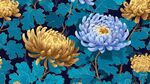 藍(lán)底菊花葉圖案裝飾畫