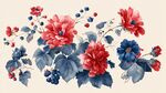 紅藍花卉水彩插畫圖案