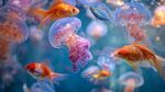 金魚與水母共舞的夢幻場景
