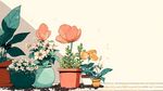 墻邊多彩盆栽植物插畫