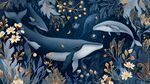深海夢幻鯨魚與花卉圖景