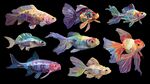 多彩金魚水彩藝術(shù)畫作