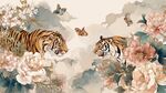 雙虎戲蝶伴繁花圖