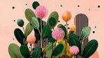 粉色花卉綠植插畫