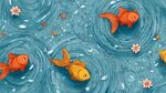 水中金魚嬉戲插畫圖案