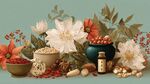 傳統(tǒng)中藥材與花卉靜物圖