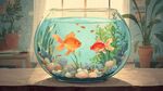 玻璃魚缸中的金魚美景