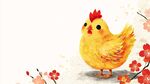 可愛小黃雞與綻放花朵