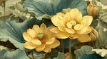 金色荷花綻放于綠葉間