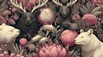 夢幻森林中的動物花卉圖景