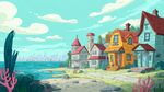 海濱彩色小屋卡通風(fēng)景圖