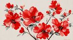 手繪紅色花卉藝術(shù)畫(huà)作