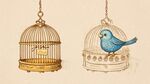 鳥籠與青鳥的夢幻插畫