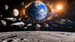 月球上的地球與宇宙景觀