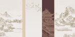復古新中式山水古建筑裝飾畫