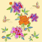 中式花卉蝴蝶刺繡圖案