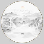 圓形意境水墨山水畫